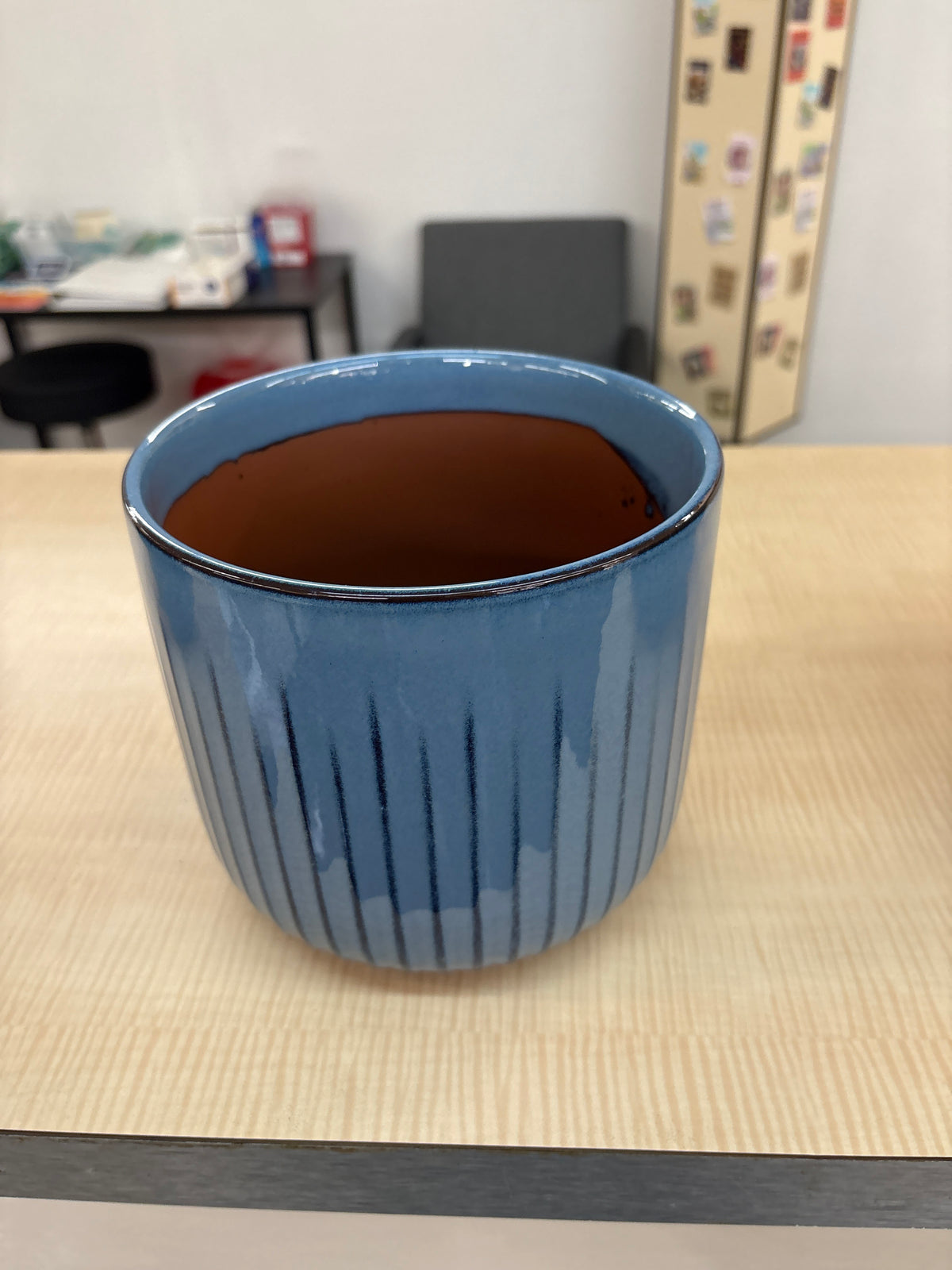 Blue Ceramic Planter with Lines